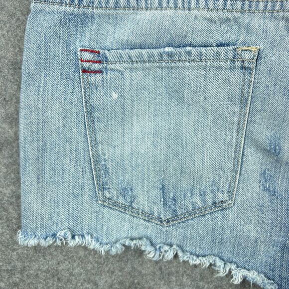 BDG Shorts Womens‎ 28 Blue Camo High Rise Dree Cheeky Frayed Cutoff Denim Jeans - Picture 9 of 13